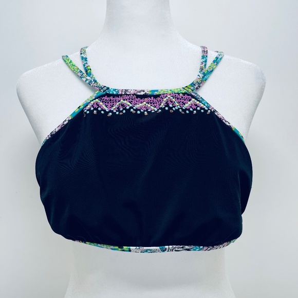 Victoria's Secret Bikini Top Size M Women’s Bali Floral Beaded Embroidered Black - Picture 1 of 7